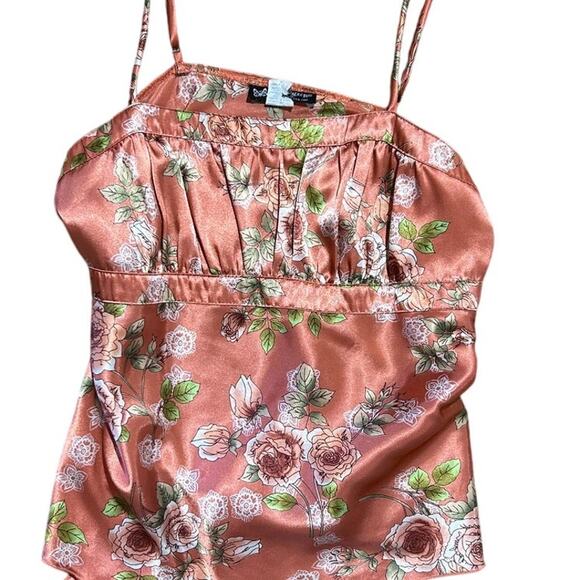 VINTAGE Self Esteem Y2K Floral Satin Cami Pink Rose Print Adjustable Straps - Picture 4 of 7